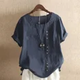 thumbnail image 1 of Blusa de lino y algodón para mujer, camisa de manga corta con cuello redondo, Estilo Vintage, cómoda e informal, 1 of 4