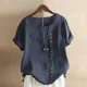 thumbnail image 4 of Blusa de lino y algodón para mujer, camisa de manga corta con cuello redondo, Estilo Vintage, cómoda e informal, 4 of 4