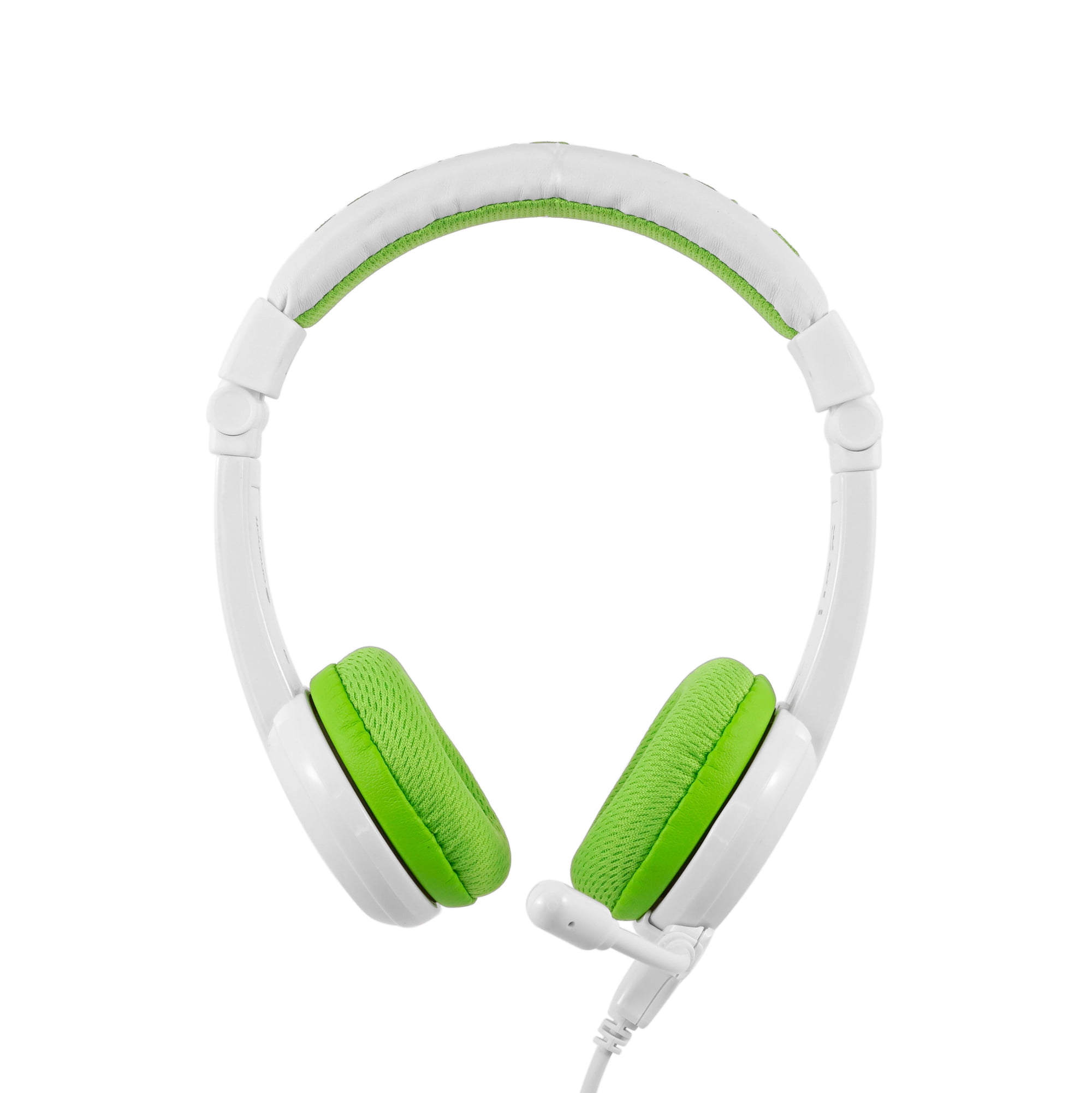 BuddyPhones School+, On-Ear Wired 85dB Volume Limiting Educational Kids Headphones with Detachable Boom Mic, Foldable, Audio Sharing Jack, Customizable Stickers, Adjustable Headband Size, Green