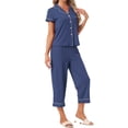 thumbnail image 4 of INSPIRE CHIC Women's Capri Pajamas Short Sleeve Button Down Tops with Pants 2 Piece Sleepwear Lounge Set with Pockets M Blue, 4 of 6