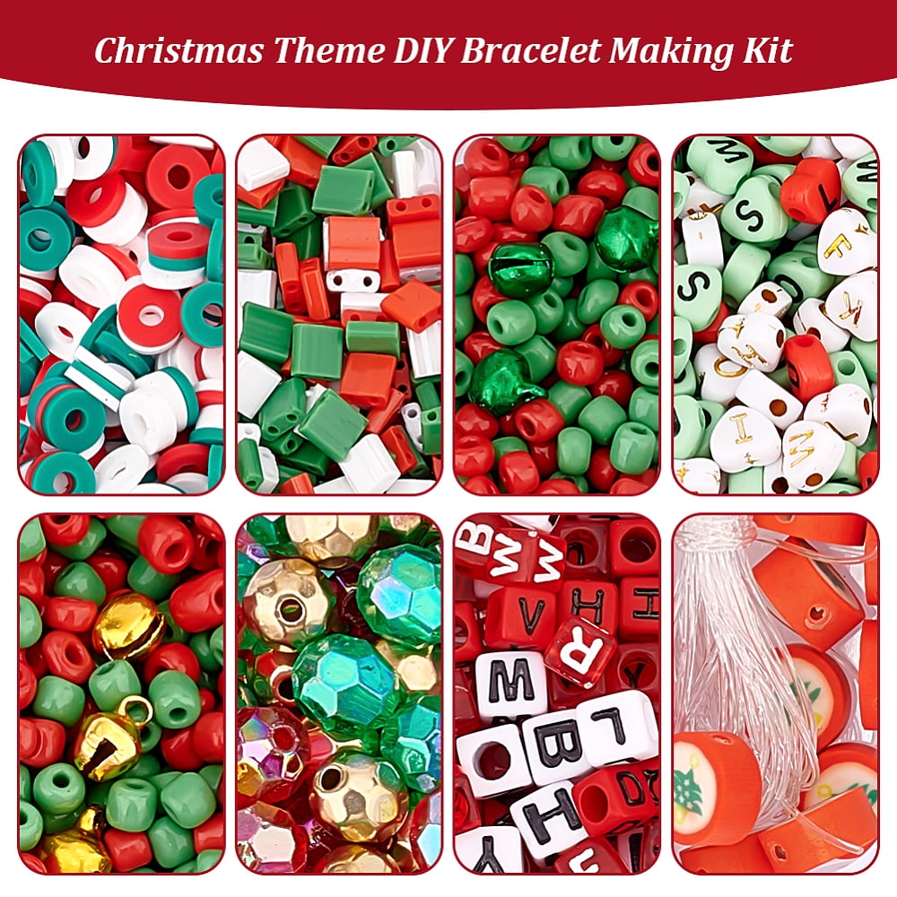 about 1510pcs Christmas Theme DIY Bracelet Making Kit Mixed Color 11x4mm Hole: 1.4mm about 1510pcs/box