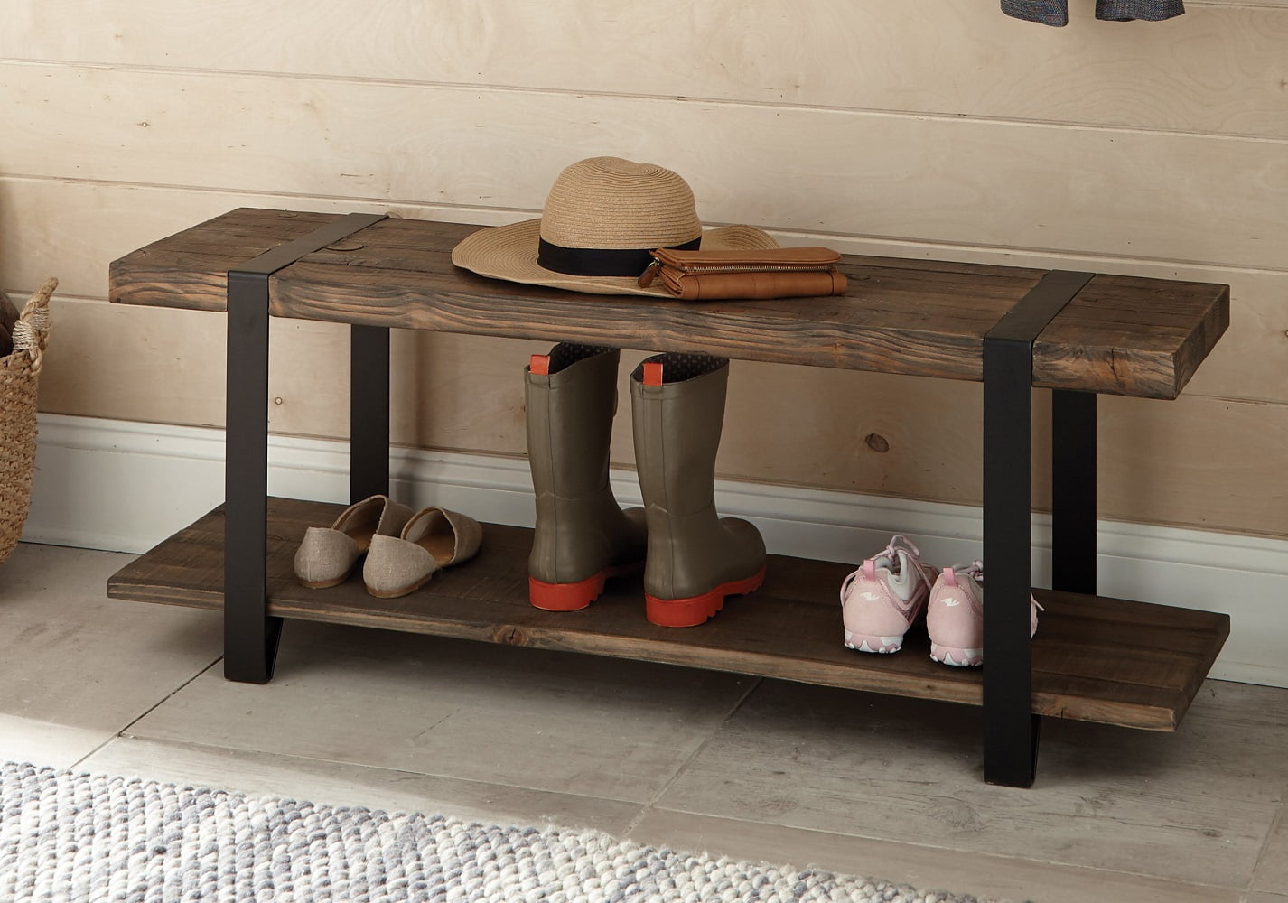 Wood Storage Bench, Industrial Storage Bench, Storage Bench for