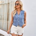 thumbnail image 4 of SWSMCLT Women's Denim Tank Top Sleeveless V Neck Short Fashion Jean Jacket Vest Crop Top Loose Pocket Spring Casual Collarless Button Down Blue Small, 4 of 5