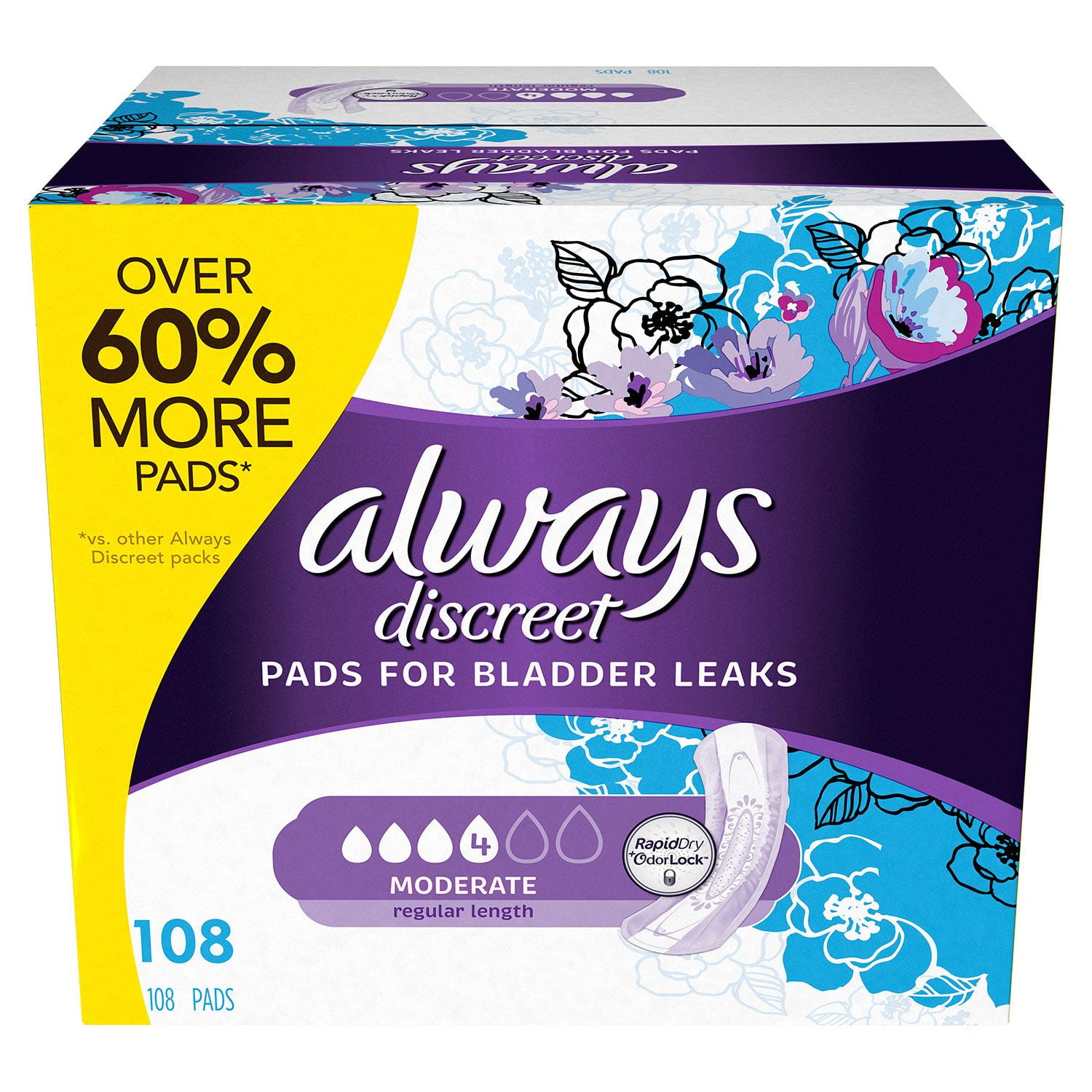 Always Discreet Incontinence Pads Moderate Protection, Regular Length