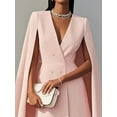 thumbnail image 2 of Zukuco Women's Elegant Cape Blazer Dress - V-Neck Double Breasted Jacket with Split Sleeves & Structured Shoulders, L, 2 of 4