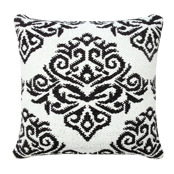 Laddha Home Designs 20" Black and White Damask Pattern Square Throw Pillow