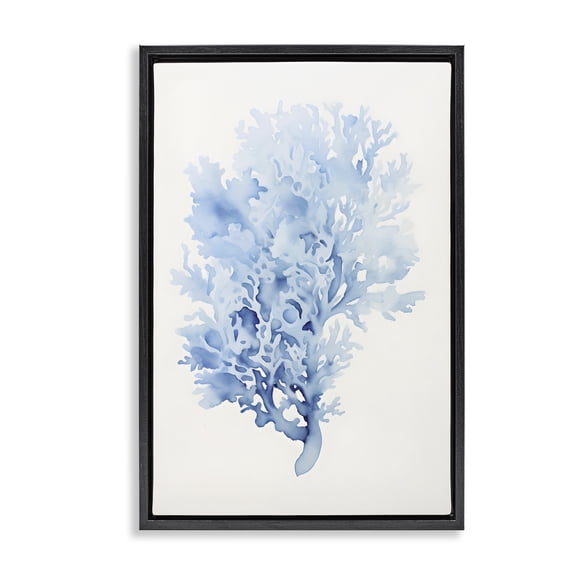 Stupell Industries Scandinavian Indigo Coral Impression Black Floating Frame Canvas Art, 17 x 25, by Petals Prints Design
