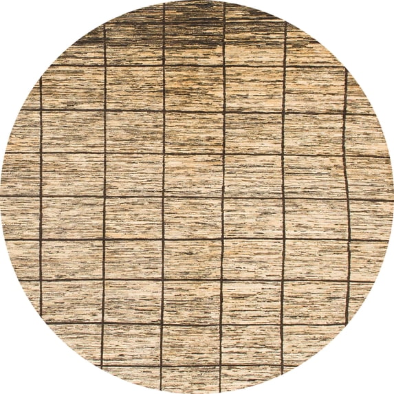Ahgly Company Machine Washable Indoor Round Abstract Light Brown Area Rugs, 3' Round