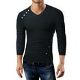 thumbnail image 2 of YLSDY Mens Irregular Buttons T Shirt Casual Stylish Long Sleeve Fall Shirts Slim Fit V Neck T-Shirts Sexy Comfy Tee Shirts Solid Color Tees Black M, 2 of 9