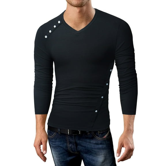 Long Sleeve T Shirts for Men Pullover V Neck Tshirts Shirt Mens Casual Solid Color Stretchy Slim-Fit Basic Going-Out Loungewear Tees Tops