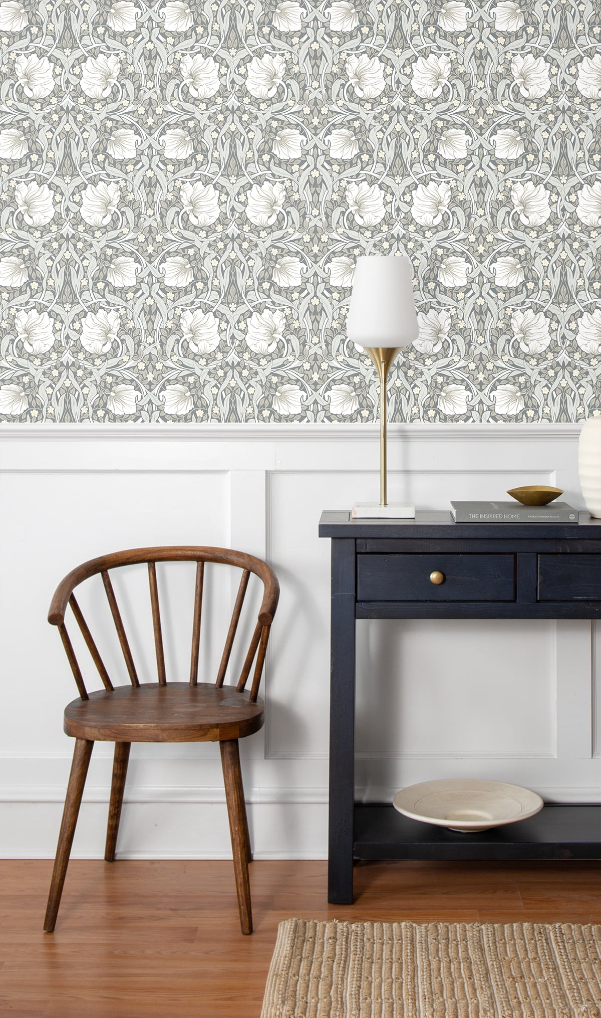 NextWall Alloy Grey & Alabaster Pimpernel Floral Peel and Stick Wallpaper