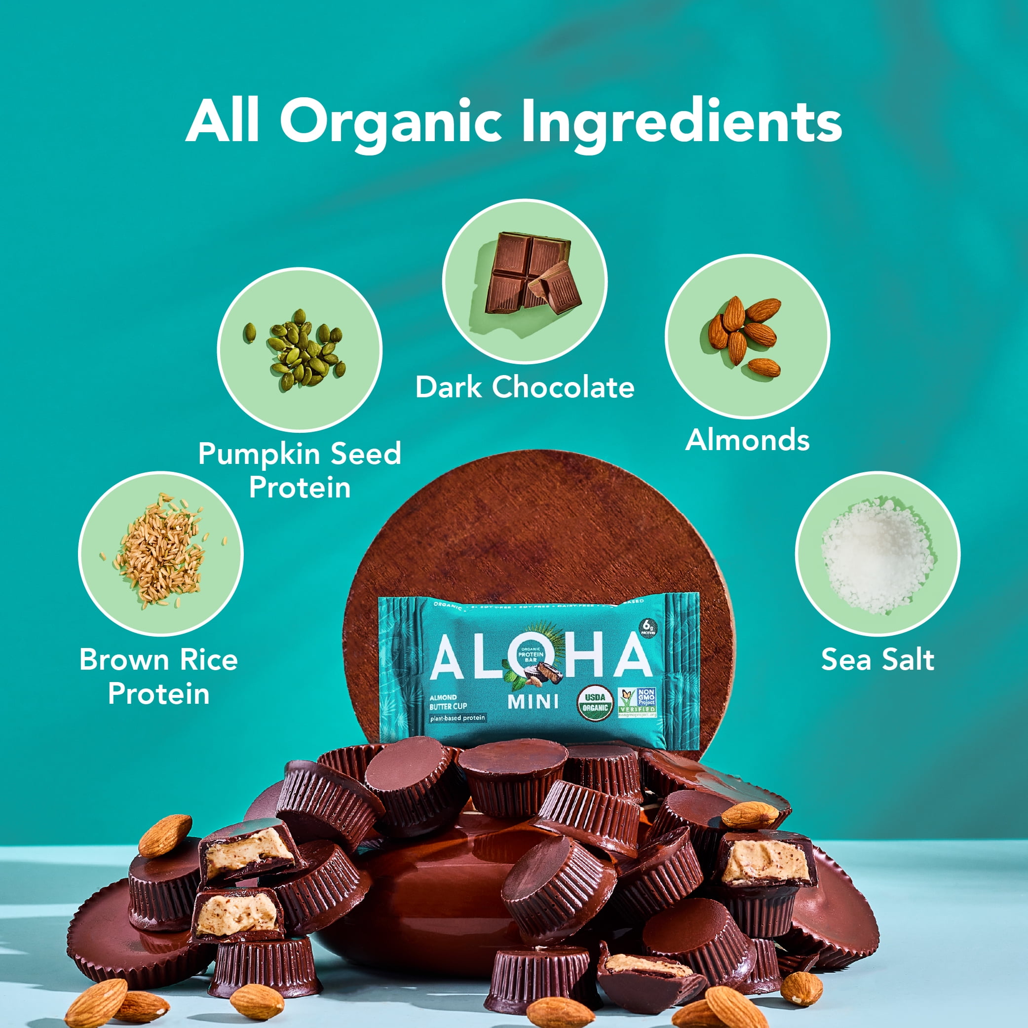 ALOHA, Organic Plant Based Protein, Mini Bars, Almond Butter Cup (Pack of 20)