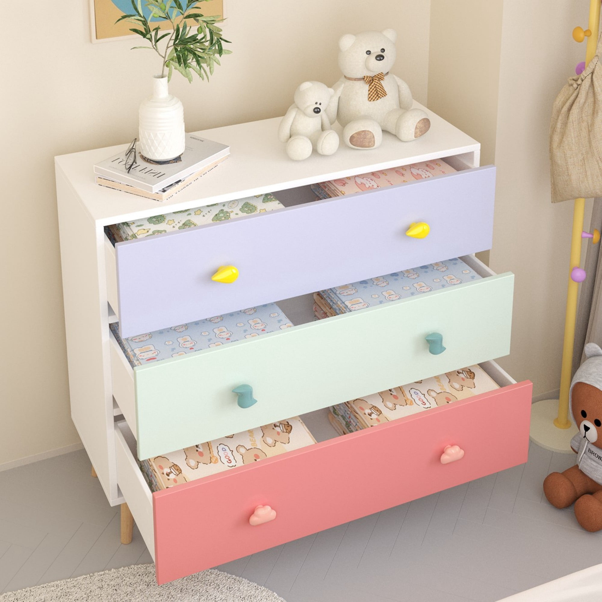 Jopath 3 Drawer Dresser Kids Nightstand Modern Wood Chest of Drawers or Living Room,Nursery,Bedroom,Colorful03