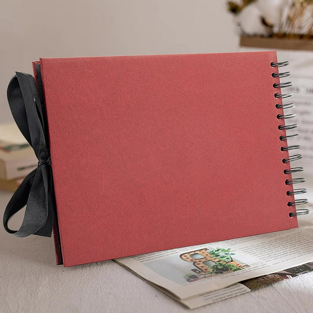 Fiudx Álbum de Fotos, Álbum de Recortes Fácil de Abrir y Cerrar, Carpeta de Recuerdos con Lazo Decorativo, Organizador de Recuerdos Duradero con Circlip, Registro de Eventos de Aniversario de Viaje,