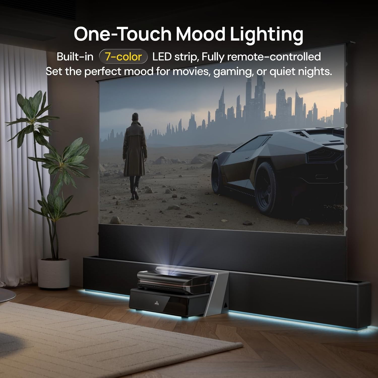 AWOL Vision RGB Glow Station 120" UST Projector Stand with RGB Lighting, Remote, Cable Management & 4-Outlet Power