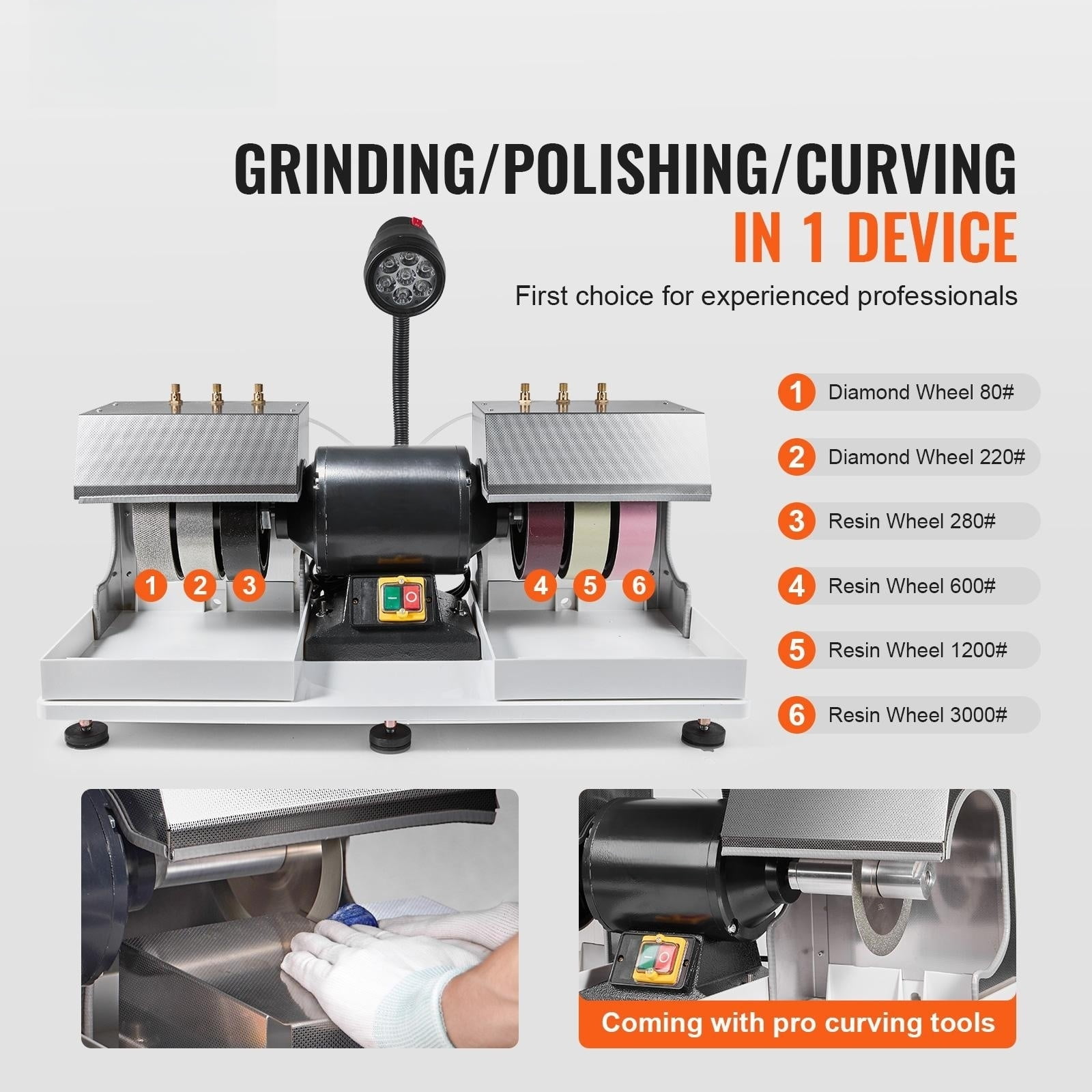VEVOR Cabbing Machine, 6" 2HP 1800 RPM Efficient, Gem Faceting Machine With Lamp & Water Pump, Lapidary Rock Grinder Polisher, Rock Grinding Machine for Gem Jade Stone, Create Cabochons