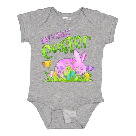 

Inktastic My 1st Easter Pink Bunny and Eggs in Grass Gift Baby Boy or Baby Girl Bodysuit