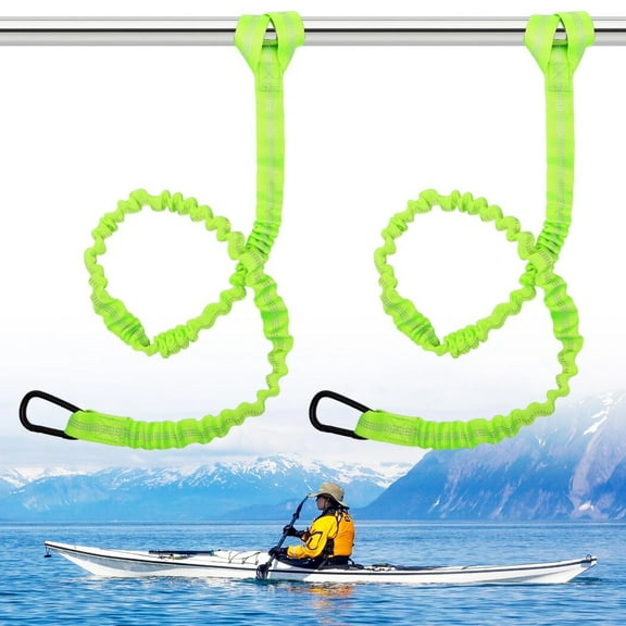 2PCS Kayak Paddle Leash, 3.3-4.9ft Stretchable Paddle Strap, Lightweight Paddle Holder with Buckle, Reflective Paddle Lanyard for Canoe Fishing Pole Rod