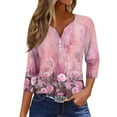 thumbnail image 2 of Women Blouses Dressy Casual 3/4 Sleeve Tee Tops Henley V Neck Graphic Print Half Sleeve Tunic Shirts, 2 of 4