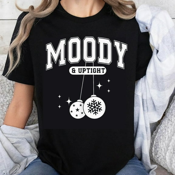 100% Cotton Moody And Uptight Christmas Holiday T-Shirt With Snowflake Ornaments Design For Women Men Unisex Casual Wear