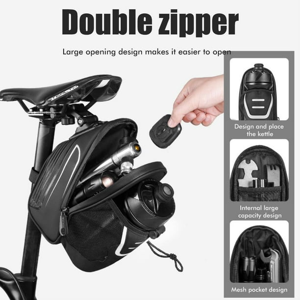 Bolsa para sillín de bicicleta, bolsa reflectante impermeable para sillín con soporte para botella de agua debajo del asiento, paquete de asiento para bicicleta de montaña y carretera