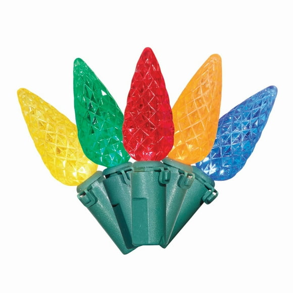 Holiday Time 70-Count Multicolor Diamond-Cut LED C6 Christmas Lights, with Green Wire, 15.7'