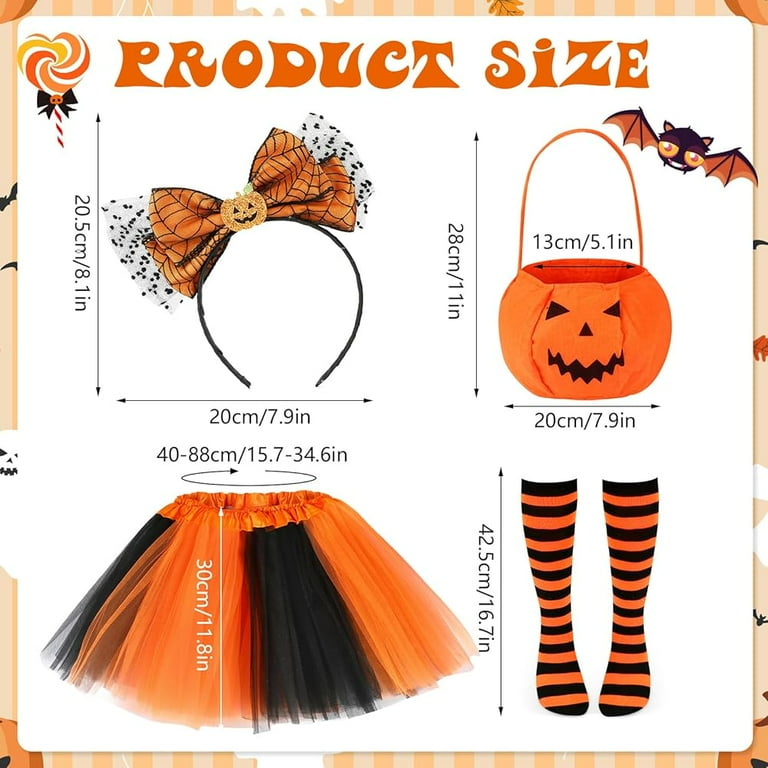 4PCS Halloween Costume Set for Kids Girls, Black and Orange Tutu