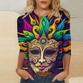 thumbnail image 2 of DDAPJ pyju Mardi Gras Blouses for Women 3/4 Sleeve Mask Graphic Tees New Orleans Carnival Party Tee Shirts Loose Fit Crewneck Tunic Tops Lightning Deals of Today Multicolor XXXL, 2 of 5