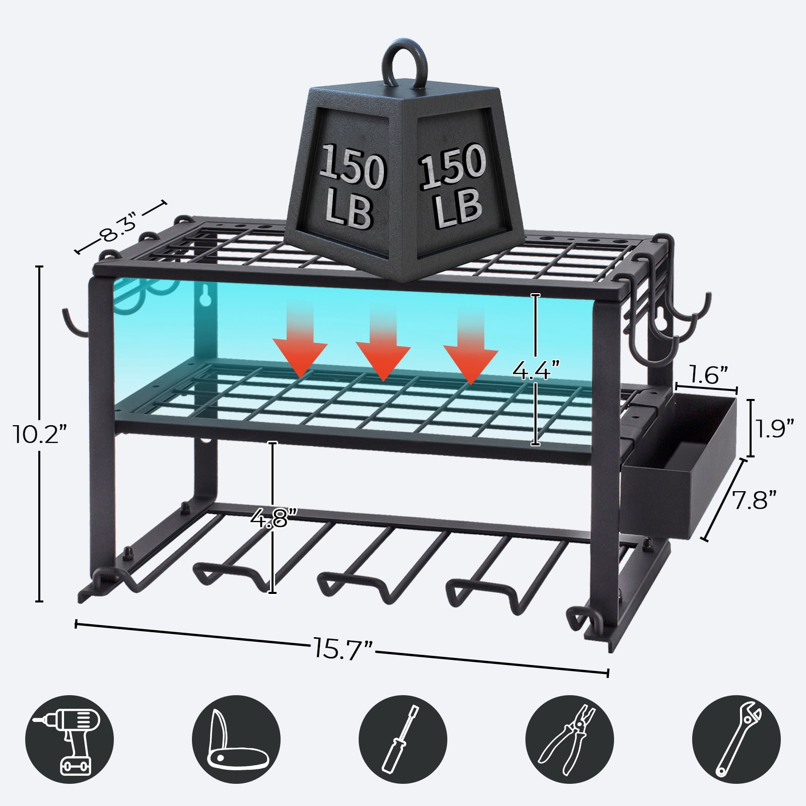 TreeLen Power Tool Organizer Wall Mount, 3 Layers Heavy Duty Drill Holder Suitable for Garage, Workshop and Warehouse