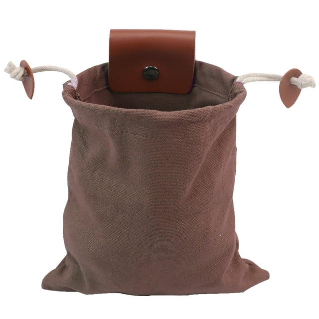 Mushroom Foraging Bag Canvas Collapsible Foraging Pouch Belt Portable Leather Bushcraft Bag with Drawstring & Buckle Multi-Purpose Collecting Bag for Camping Hiking Hunting Travel(Brown)