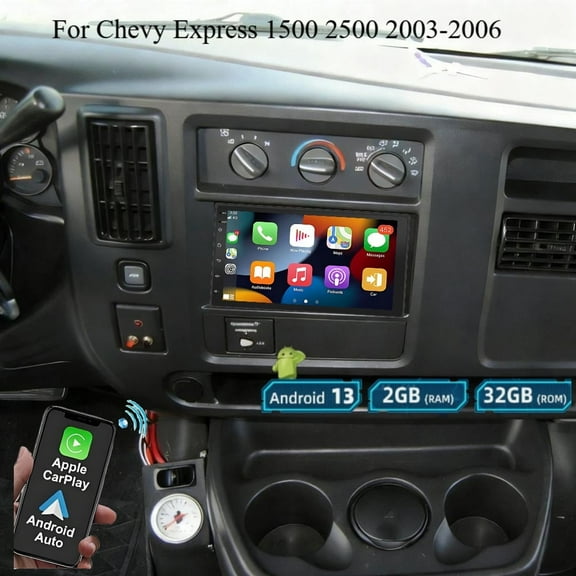 Molaner 2 32G Android 13 Car Stereo for Chevy Express 1500 2500 2003-2006, 7 inch Touch Screen Fit for Carplay Android Auto with Bluetooth FM/RDS Radio EQ WiFi GPS