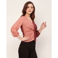 thumbnail image 3 of Moomaya 3/4 Sleeve V Neck Solid Georgette Top - Women's Elegant Georgette Top, 3 of 9