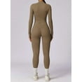 thumbnail image 5 of Women Long Sleeve Workout Jumpsuit Zip Up Romper Bottom Pants Bodysuit Bodycon Camel Brown M, 5 of 9