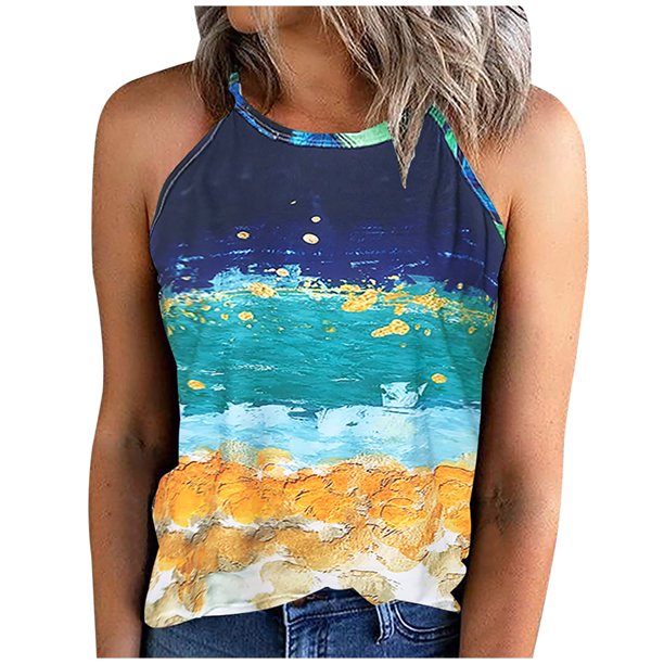 Tops Para Mujer Elegante Blusa Casual Estampado de Moda Sin Mangas Pliegue Estampado Floral Plisado Odeerbi ODB161915