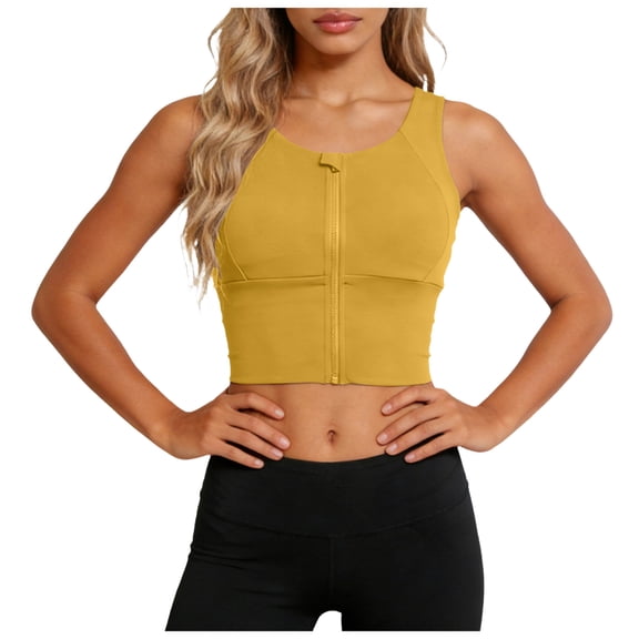 Vdoaml Zip Front Sports Bras for Women Plus Size High Support Yoga Crop Tank Ladies Compression Athletic Bra XXXXL Yellow