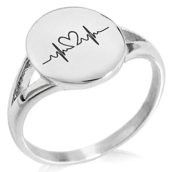 Tioneer Stainless Steel Love Heart Lifeline Minimalist Oval Top Polished Statement Ring