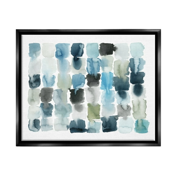 Stupell Industries Ocean Inspired Abstract Tiles Blue Green Watercolor Jet Black Framed Floating Canvas Wall Art, 24x30, by Grace Popp