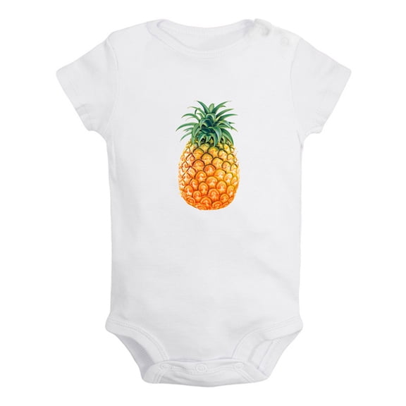 Fruit Pineapple Image Print Rompers For Babies, Newborn Baby Unisex Bodysuits, Infant Jumpsuits, Toddler 0-24 Months Kids One-Piece Oufits (White, 6-12 Months)