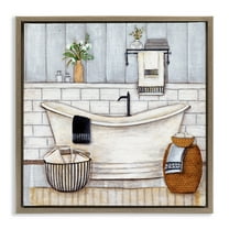 Stupell Industries Bathroom Farmhouse Style Tub Abstract Painting Brown Floater Framed Canvas Art Print Wall Art, 25 x 25