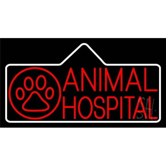 Red Animal Hospital Block Logo LED Neon Sign 13" Tall x 24" Wide - inches Black Square Cut Acrylic Backing, with Dimmer - Premium built indoor Sign for Club, Home décor, Event, Workshop, Storefront.