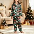 thumbnail image 2 of sdbrld Christmas Silk Pajamas for Kids Girls 2 Piece Cute Graphic Pjs Fall Winter Button Down Long Sleeve Top and Pants Holiday Home Loungewear Sizes 9-10 Years, 2 of 7