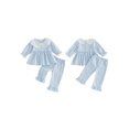 thumbnail image 2 of RUINIXCW Toddler Baby Girl Fall Outfits Casual Plaid Doll Collar Long Sleeve Tops with Ruffled Trim Pants 2 Pcs Set, 2 of 9
