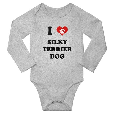

I Heart Silky Terrier Dog Baby Long Rompers (Gray 3-6 Months)