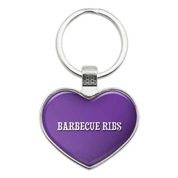 I Love Barbecue Ribs Heart Metal Key Chain