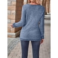 thumbnail image 6 of Women Half Zip Collar Loose Pullover Ribbed Knit Casual Shirts Solid Color Long Sleeve Comfy Warm Blouses  Blue S, 6 of 7
