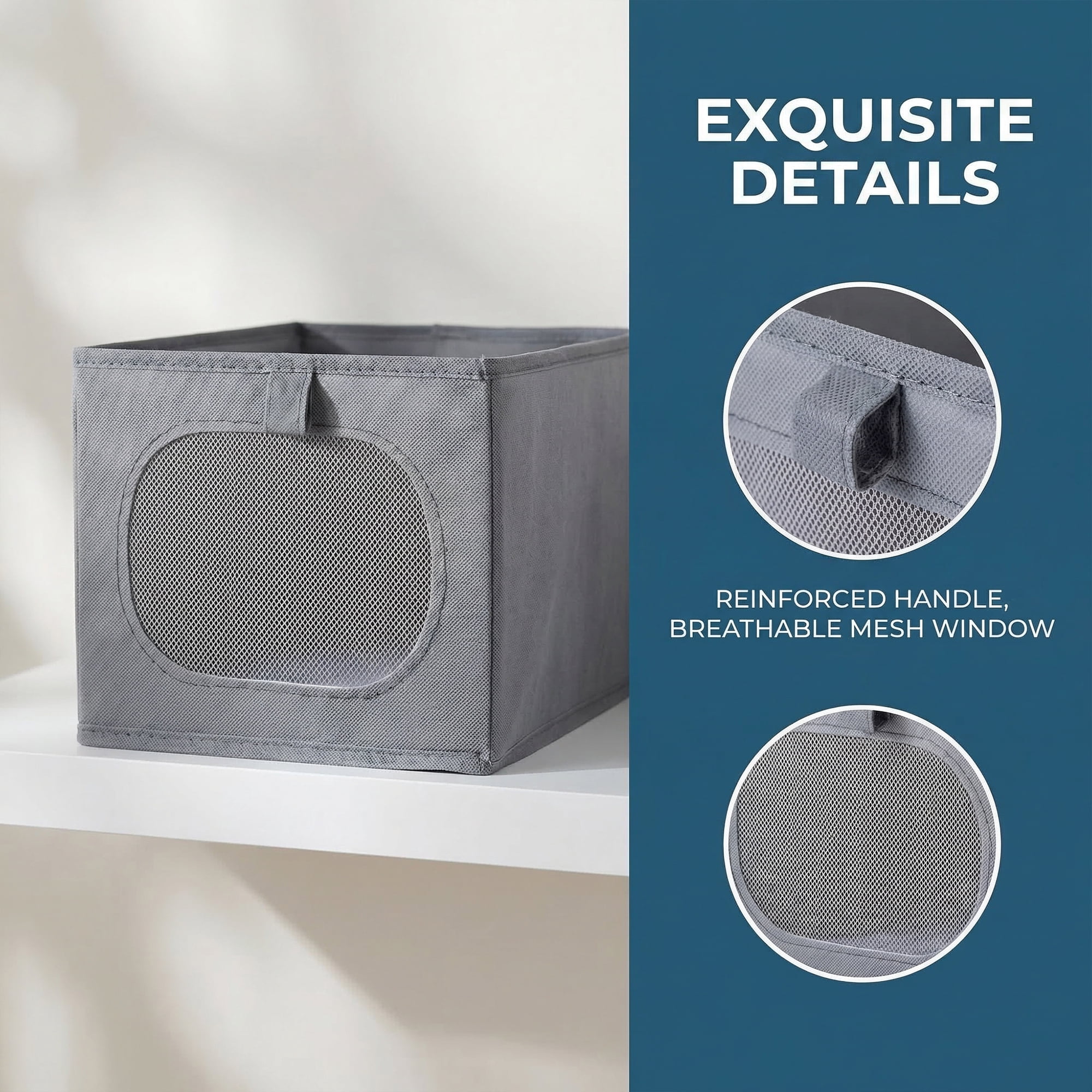 Unique Bargains Fabric Storage Bin With Bottom Dark Grey 14.2*9.8*7.9in