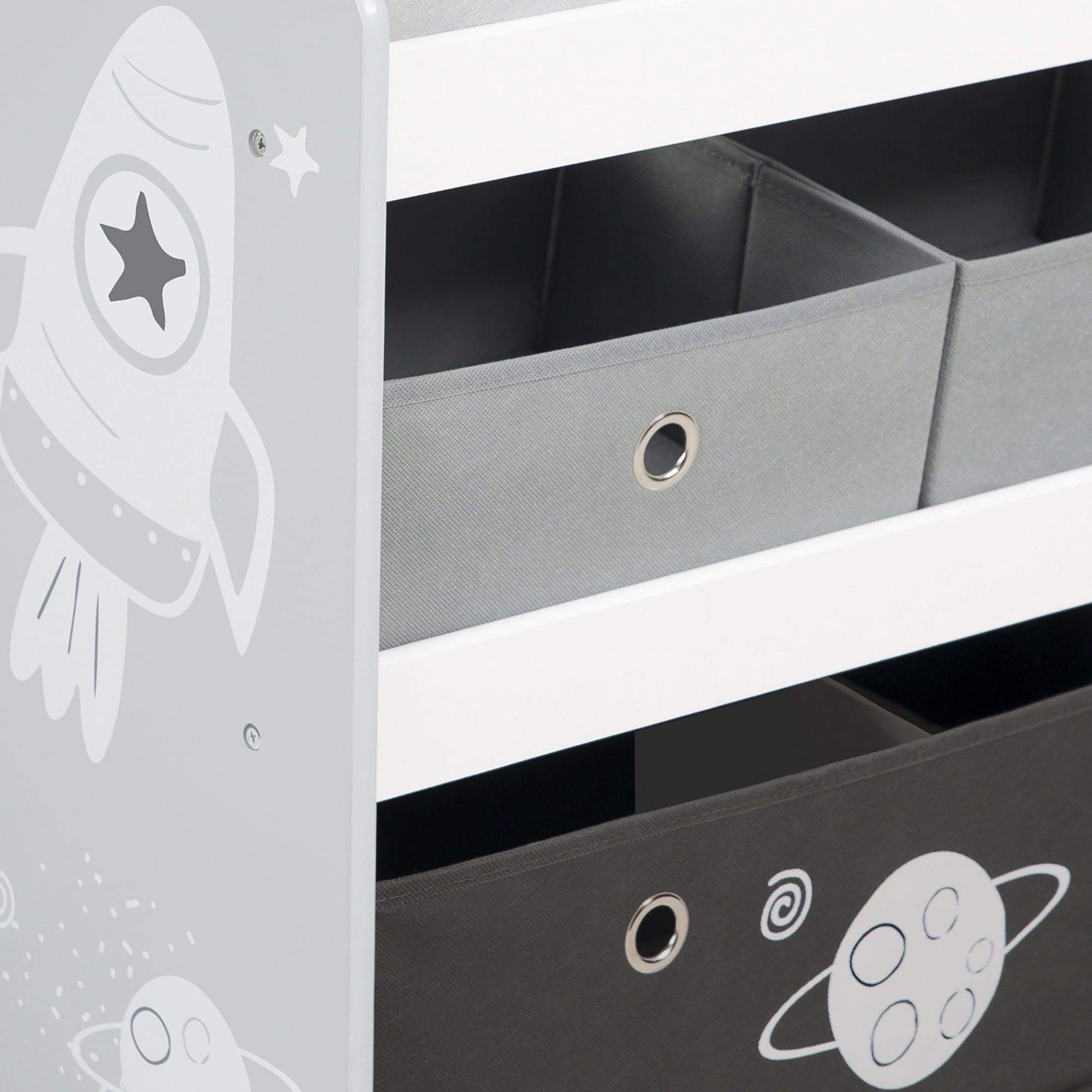 Roba Play Shelf Grey Space Children's Multi-Bin Toy Organizer with 5 Fabric Boxes, Boys & Girls