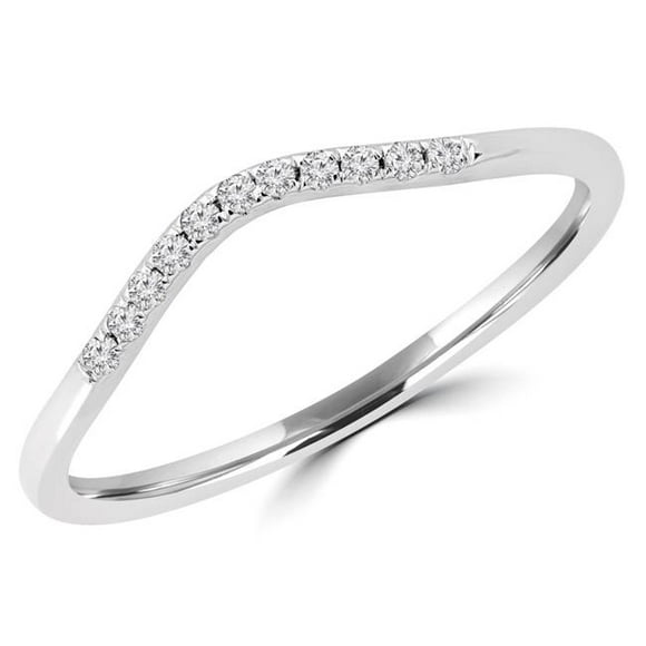 Majesty Diamonds MDR190102-7.25 0.1 CTW Round Diamond Wave Semi-Eternity Wedding Band Ring in 14K White Gold - Size 7.25