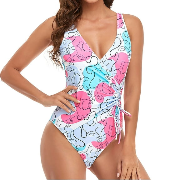 QLEICOM Women's Swimsuits High Waisted Tummy Control Swimwear One-piece Solid Swimsuits Tummy Control Swimwear Tankini Beachwear Swimdress Women Bikinis Swimming Bathing Suits Hot Pink S