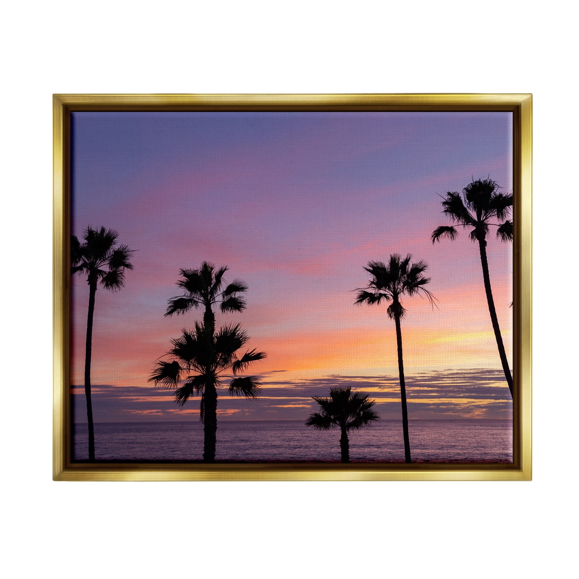 Stupell Industries Purple Sunrise Sky Tall Palm Trees Silhouettes Photograph Metallic Gold Floating Framed Canvas Print Wall Art, Design by Jeff Poe Photography